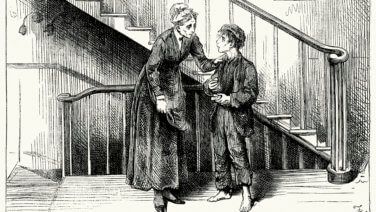 Vintage engraving from the works of Charles Dickens. From Bleak House. What's gone of your father and your mother, eh ?